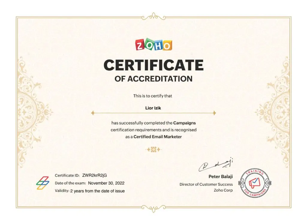 zoho certification