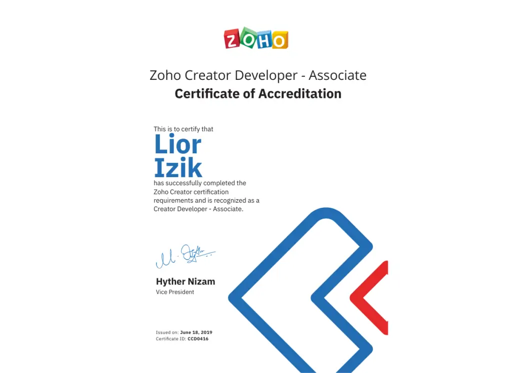 Zoho creator developer certification