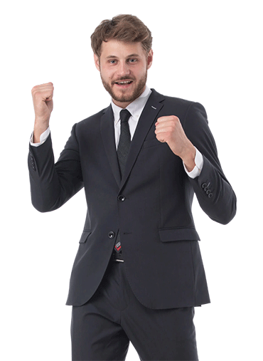 A person in formal clothes cheering